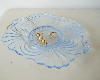 Vintage Cambridge Caprice Moonlight Blue Lemon Plate Trinket Dish