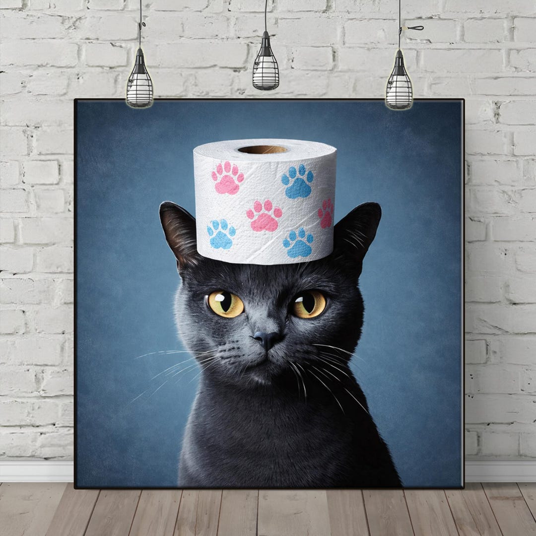 Gray Tabby Cat Canvas Print: Funny Bathroom Wall Art Decor - Etsy
