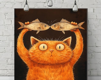 Orange Cat Canvas Print: Whimsical Pet Lover Wall Art for Living Room Decor