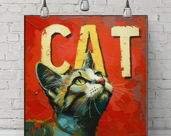 Impresión en lienzo de un gato caprichoso: arte de pared retro para amantes de las mascotas y decoración vintage