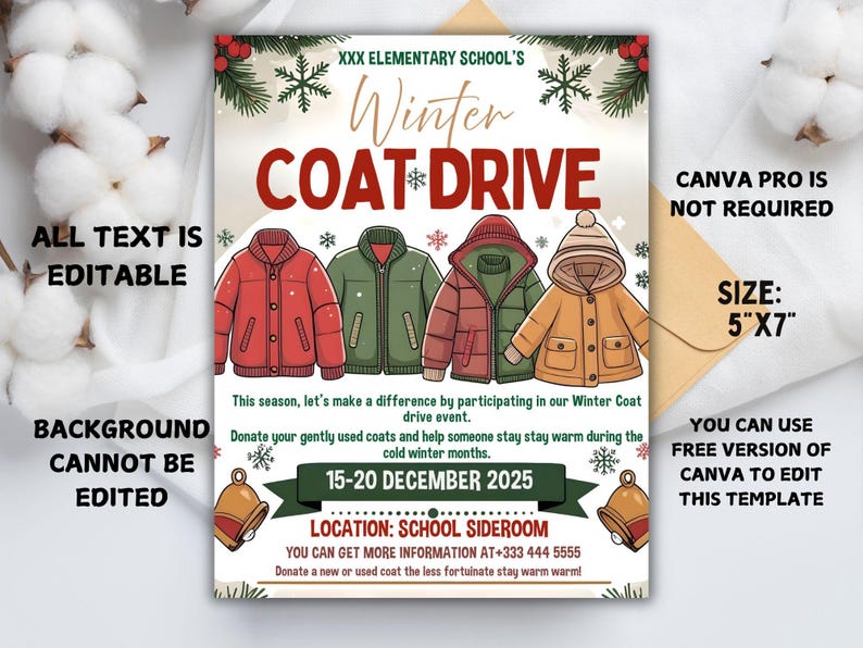 Winter Coat Drive Flyer Template: School Charity Event (canva Digital ...