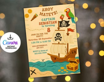 Editable Pirate Birthday Invitation Template (Digital Download)