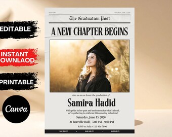 Graduation Newspaper Template, Photo 2026 Grad Newspaper Template, Canva Graduation Newspaper Template,Newspaper Announcement,Canva Editable