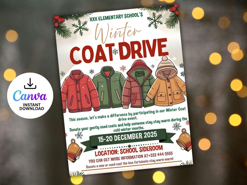Winter Coat Drive Flyer Template: School Charity Event (canva Digital ...