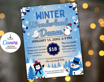 Winter Dance Flyer Template, School Party Invitation (CANVA Template)