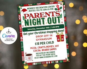 Christmas Parents Night Out Flyer Template | Editable Community Flyer (Digital Download)