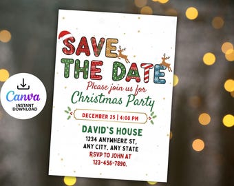 Editable Christmas Party Save The Date Invitation (Digital Download)