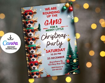 Editable Reindeer Christmas Party Invitation, Rudolph Theme (Digital Download)