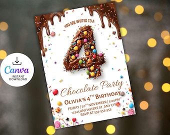 Chocolate Party Invitation, 4th Birthday (Digital Download)
