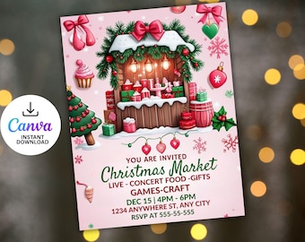 Christmas Market Invitation Flyer, Holiday Event Template (Digital Download)