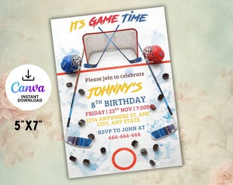 Hockey Birthday Invitation | Editable Sports Party Invite (Digital Download)