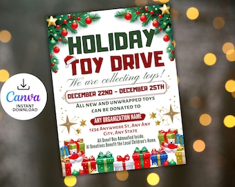 Editable Christmas Toy Drive Flyer Template: School Church Fundraiser (Digital Download)