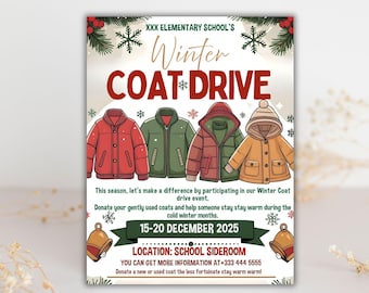 Winter Coat Drive Flyer Template: School Charity Event (Canva Digital Download)