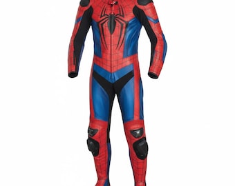 Herren Red & Blue Spider-Man Motorrad-Rennanzug | Volle Superhelden Cosplay Rüstung