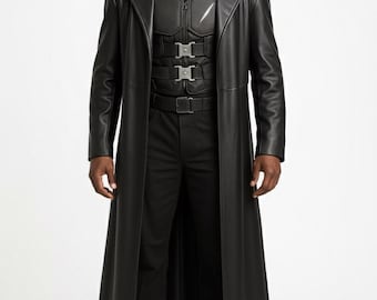 Cappotto spolverino in pelle nera da uomo / Trench in stile Gothic Matrix