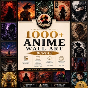 1000+ anime-väggkonstpaket, mangaposters, spelrumsdekor (digital nedladdning)