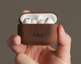Personalized Leather Case for AirPods Pro 3 & AirPods 4, Precision Fit (Not Universal), Monogram Tech Gift for Men, Vintage Protective Cover