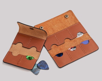 Estuche de cuero personalizado para púas de guitarra, con 6 ranuras, de grano completo y piel Crazy Horse, regalo personalizado para guitarristas, padrinos de boda y el Día del Padre.