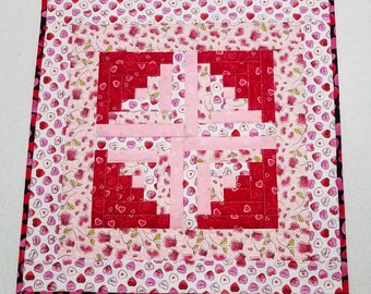 Valentine's Mini Quilt, Valentine's Doll Quilt, Valentine's Table Topper