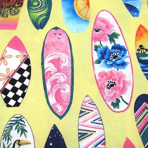 Freckle & Lollie Surfside D3 Yellow Surfboards Fabric by the Yard