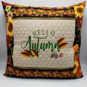 Hello Autumn Home Décor Embroidered Pillow, Fall Home Décor Pillow