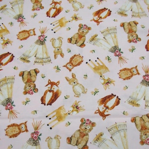 Animals and Teepees on Pink fabric, Forest Friends (Girl) by 3 Wishes