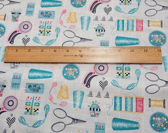 Henry Glass Sew, Sleep, Repeat! 1044-17 Grey Multi Sewing Supplies Fabric by the Yard