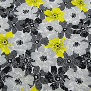 Timeless Treasures Gray Black and Yellow Flowers on White Background TRIO-C1265 100% Cotton By The Yard Fabric