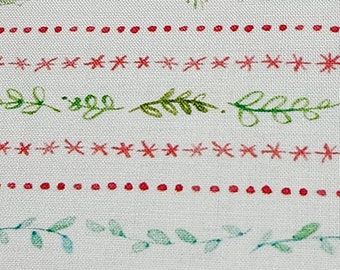 Freckle & Lollie A Swell Noel D101-W White Holly Doodle Fabric by the Yard