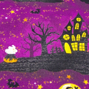Haunted House on Purple 3 Wishes Boo Y&#39;all Fabric by the Yard