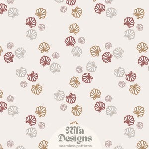 Seashell treasures seamless pattern for commercial use, surface pattern design, 300 dpi digital file