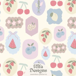 Patrón sin costuras de frutas pastel, archivo digital de verano, uso comercial