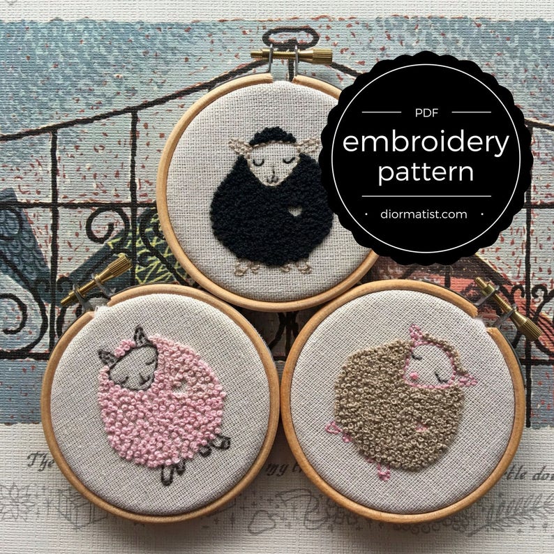Embroidery Pattern Sheep Trio hand embroidery pattern Etsy Embroidery pattern sheep trio hand embroidery pattern
