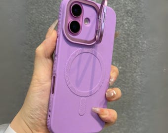 Luxury Camera Holder Magnetic Phone Case, Wireless Charging, Full Coverage, Compatible with iPhone 13 and Up
