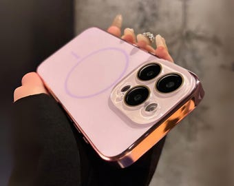 Electroplated Frame Minimalist Clear Magnetic Phone Case, Wireless Charging, Compatible with iPhone 13 and Up
