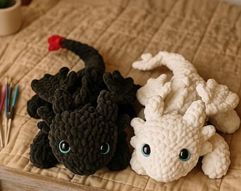 Wzór na pluszową zabawkę smoka robioną na szydełku | Amigurumi dla początkujących (wzór cyfrowy)