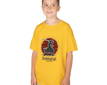 Samurai Warrior Kids Tee | Silhouette Sword Red Sun Japanese Design