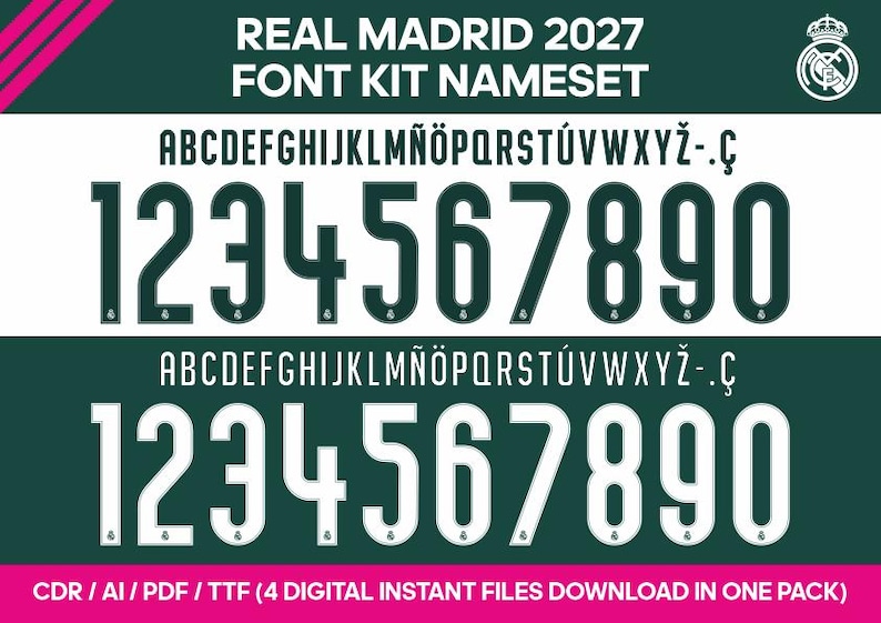 REAL MADRID TYPSNITT 2026 2027 Typsnittskit Namn och siffror Namnset bild 1