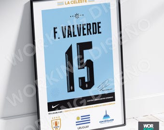 FEDERICO VALVERDE #15 URUGUAY poster to print and frame, digital download to give as a gift or decorate your wall. Original gift. Various sizes.