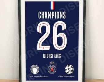 Digital poster Paris Saint Germain PSG Champions League 2026 - Artwork 300dpi rgb ready to print at home or at a local print shop