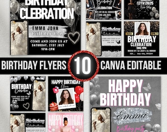 Birthday Flyer, Editable Canva Template, Birthday Celebration, Birthday Party, Invitation,  Premade Birthday Flyer, Birthday Bash, Diy Flyer