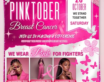 Pinktober-flygblad för bröstcancermedvetenhet, rosa flygblad för bröstcancerevenemang, oktoberflygblad Pinktober-flygblad för insamling, flygblad för medvetenhet, cancer