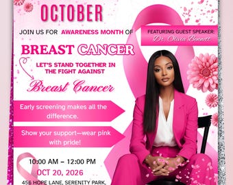 Pinktober-flygblad för bröstcancermedvetenhet, rosa flygblad för bröstcancerevenemang, oktoberflygblad Pinktober-flygblad för insamling, flygblad för medvetenhet, cancer