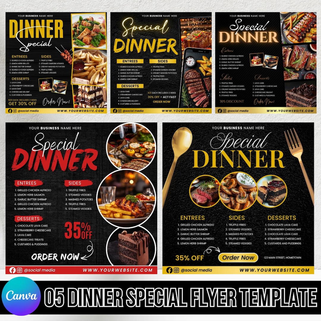 Dinner Specials Flyer, Restaurant Menu Template, Dinner Sale Flyer ...