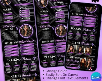 Planningssjabloon Hair Acuity, boekingswebsite voor doe-het-zelver, Canva bewerkbare Purple Acuity Hair Site, planning voor Acuity, digitale download