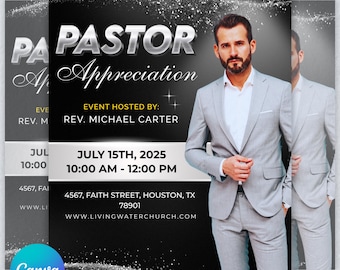 Pastor Appreciation Flyer, Worship Church Flyer, Prayer Conference Flyer, Premade Church Service Flyer, DIY Flyer, Canva Editable Template