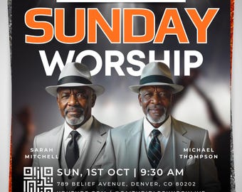 Church Worship Flyer Canva Editable Template, Sunday Service Church Flyer, Religious Event Flyer, Praise and Worship, Christian Church