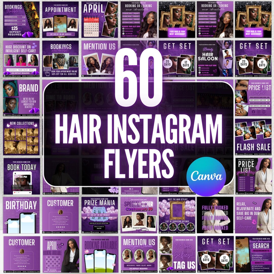 Hair Instagram Post Editable Canva Template, Hair Salon Social Media ...