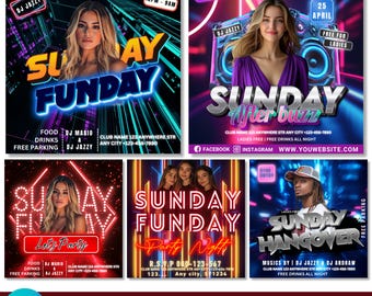 Sonntagsparty-Flyer, Club-Party-Flyer, Sonntag-Funday-Nachtclub-Flyervorlage, DIY-Event-Party-Flyer, Canva-Vorlage, bearbeitbar