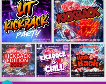 Kickback Party Flyer, Editable Kickback Club Flyer, Club DJ Party Invite, Event Flyer, Social Media Flyer, Canva Template, Instant Download